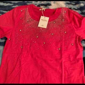 Large Pink beaded blouse elegant and beautiful.. silver beads